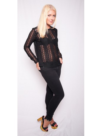 Set - Auffälliges transparentes Spitzen-Shirt in schwarz