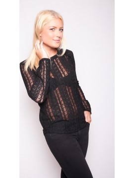 Set - Auffälliges transparentes Spitzen-Shirt in schwarz