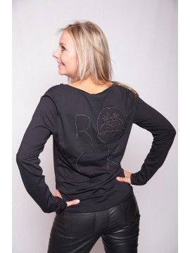 Set - Besticktes Langarmshirt "ROCK" mit V-Ausschnitt