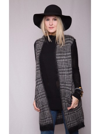 Max Mara - Lange edle Strickweste mit Wolle in grau/schwarz