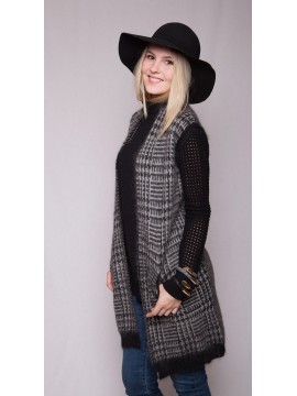 Max Mara - Lange edle Strickweste mit Wolle in grau/schwarz