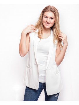 Set - doppelreihiger kurzärmeliger Longblazer als Weste im stylishen Weiß