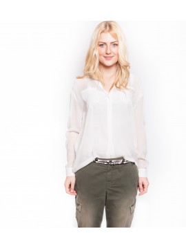 Marc Cain - transparente weiße Seidenbluse mit Manschetten