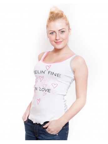 Marc Cain - Tank Top mit Herzen Print und Ringelmuster in rosa/ weiß