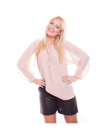 Max Mara - lässige Seidenbluse mit abnehmbarer Lederquaste in rosé