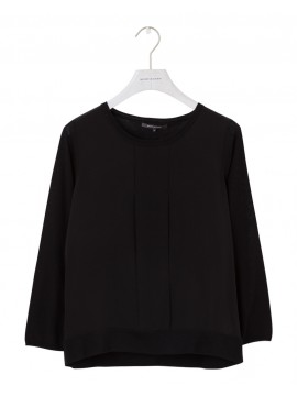 René Lezard - Leichter schwarzer Strickpullover mit Seideneinsatz