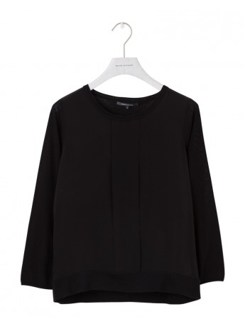 René Lezard - Leichter schwarzer Strickpullover mit Seideneinsatz