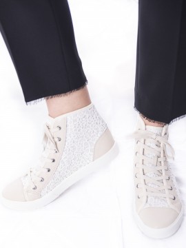 Marc Cain - High Top Sneaker mit Spitzenapplikationen