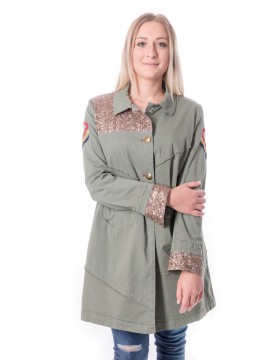 Project Foce - Army Parka mit Pailletten und goldenden Knöpfen im Militärstil