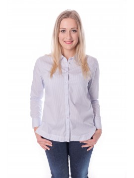 Marc Cain - feine Streifenbluse blau mit Minipailetten an der Knopfleiste