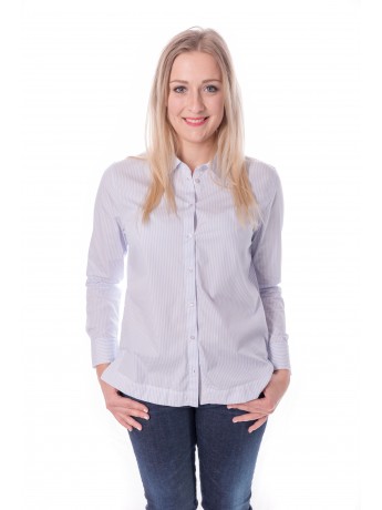 Marc Cain - feine Streifenbluse blau mit Minipailetten an der Knopfleiste