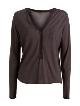 René Lezard - Braune Langarmshirt mit Knopfleiste und Kragen aus Lyocell