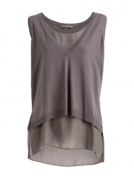 René Lezard - Stricktop mit V-Ausschnitt imLagen Look aus feinster Seide mit edler Merino-Wolle