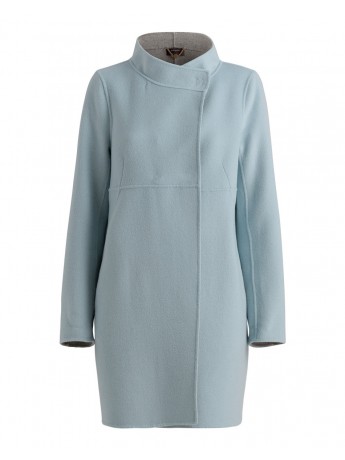René Lezard - Edler Schurwollmantel mit grafischer Schnittführung in hellblau