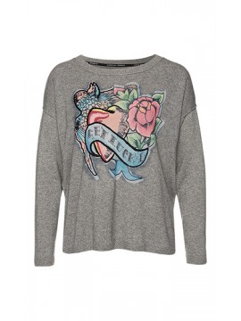 Marc Cain - Lässiger Pullover mit Tattoo Motiv mit Nieten und Inside-out-Nähten