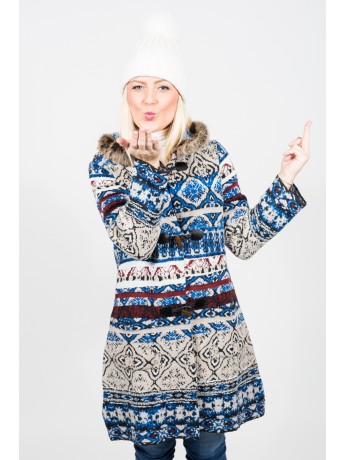 Aldomartins - Bunter Strickmantel mit Kapuze