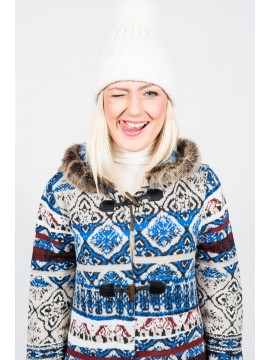 Nima - Wollmütze mit Echtfellbommel weiß