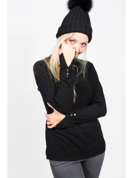 Nima - Wollmütze mit Echtfellbommel schwarz