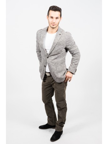 René Lezard - Jersey-Slim Fit Sakko mit Fischgrätmuster in dunklem braun